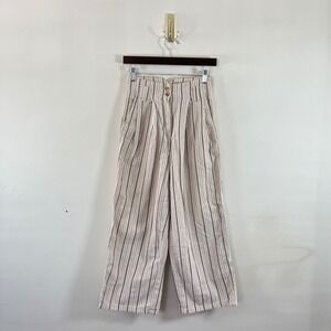 Urban Outfitters High Waisted Pleated Striped Corduroy Wide leg Cropped Pants 0
